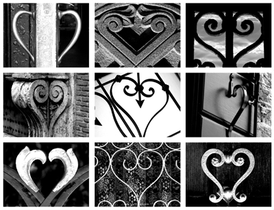 A sleek variety of black & white hearts from many countries.